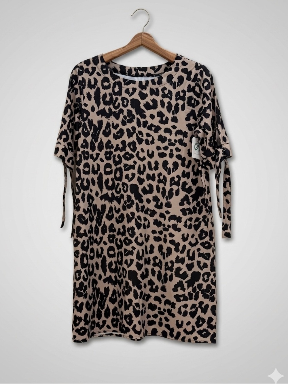 Leopard Print Shift Dress with Tie-Sleeve Detail